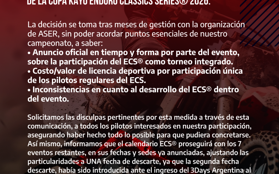 3Days Argentina retirado del calendario ECS 2026